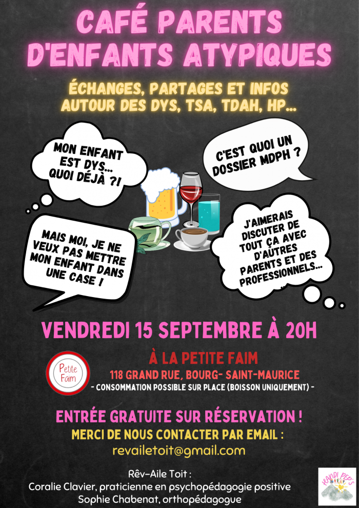 Café parents d’enfants atypique sur Bourg Saint Maurice avec Coralie Clavier, praticienne en psychopédagogie positive et Sophie Chabenat, orthopédagogue.